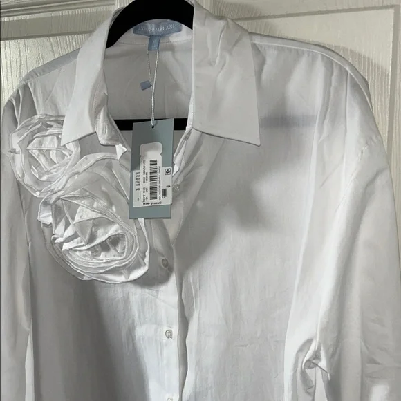 Antonio Melani Womens White Rose Flower Appliqué Button Down Shirt Size Med - Picture 6 of 10